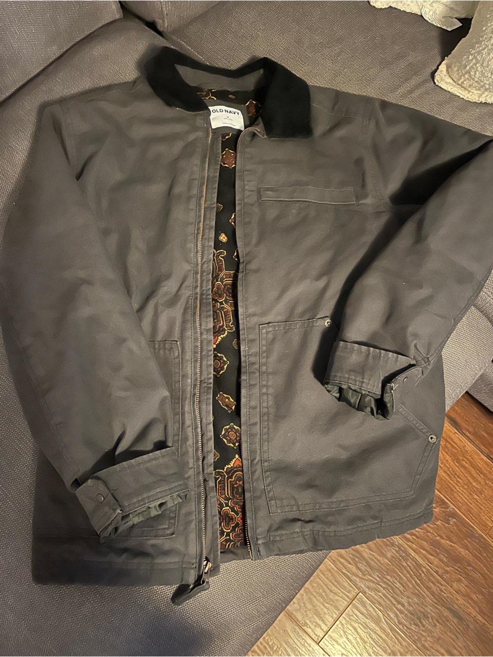 Old Navy Men's Dark Gray Work Jacket with Contrast Collar